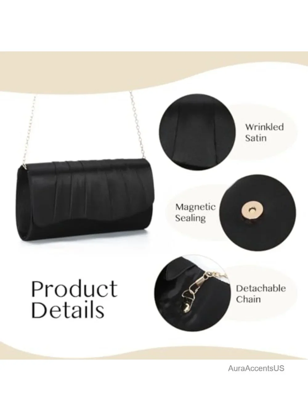 Elegant Pleated Satin Clutch Purse for Women Formal Evening Bag Party Prom